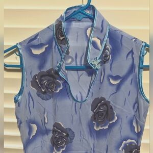 Traditional Chinese Ethnic Dress with Blue Rose Pattern